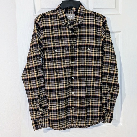 Everlane Plaid Flannel Button Down Shirt Women's Size S Brown Blue Beige NWT $98 - Picture 4 of 11